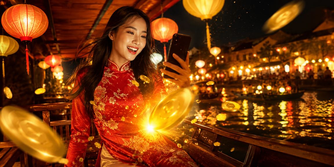 Người chơi trải nghiệm casino trên điện thoại dưới ánh đèn lồng Hà Nội
