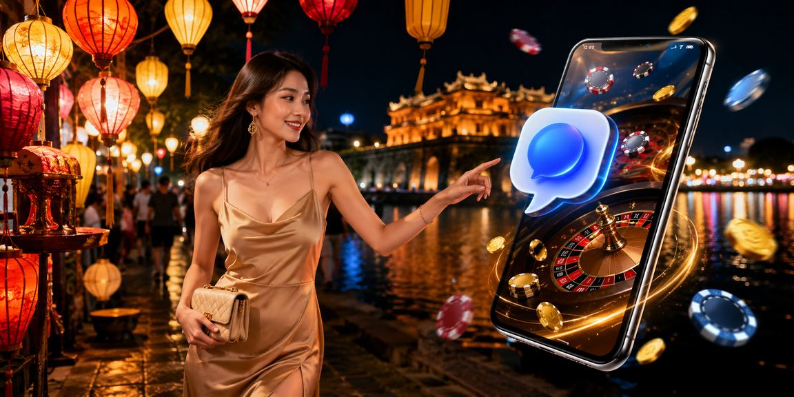 Người chơi casino trực tuyến trên điện thoại di động tại chợ đêm Huế